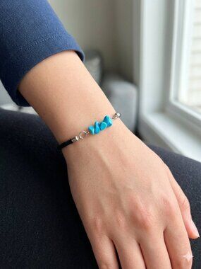 Designs by Forte Turquoise Nugget & Black Rope Cord Bracelet